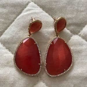 Forever Creations 18kt Gold over Silver Diamond & Carnelian Drop Earrings